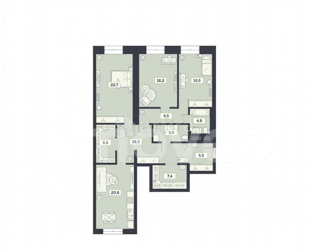 3-комн. квартира, 131.7 м2, 15/27 эт. Москва - изображение 1