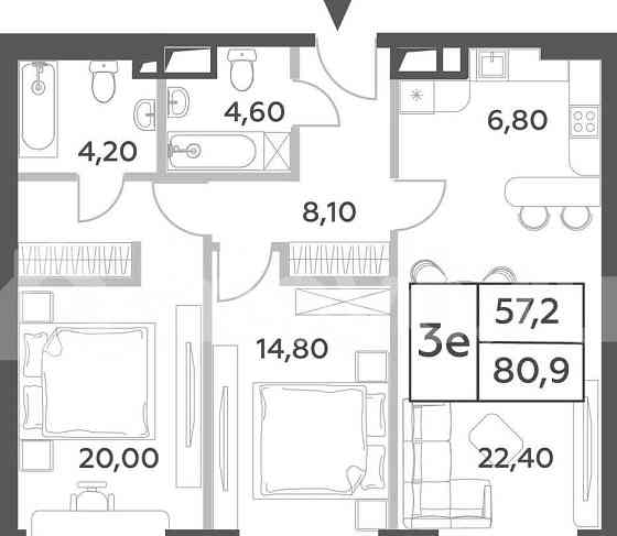 3-комн. пентхаус, 80.9 м2, 38/52 эт. Москва