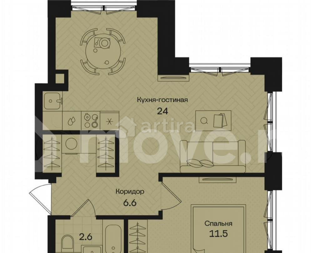1-комн. квартира, 44.7 м2, 15/22 эт. Москва - изображение 1