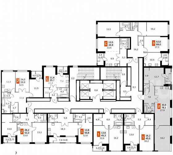 3-комн. квартира, 76.9 м2, 12/43 эт. Москва