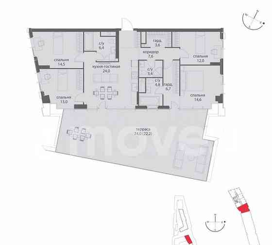4-комн. квартира, 132.8 м2, 12/38 эт. Москва