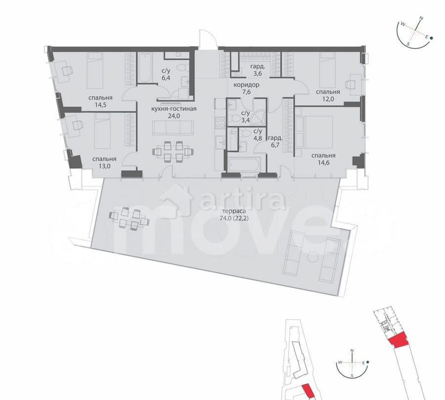 4-комн. квартира, 132.8 м2, 12/38 эт. Москва - изображение 4
