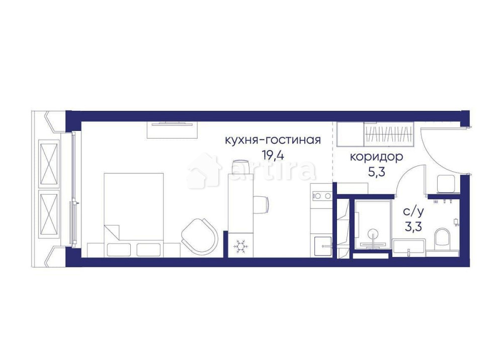 Студия, 28.02 м2, 5/19 эт. Москва - изображение 1