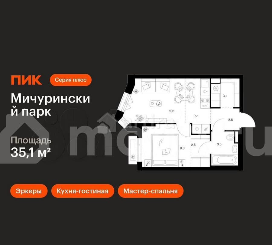 1-комн. квартира, 35.1 м2, 18/23 эт. Москва - изображение 3
