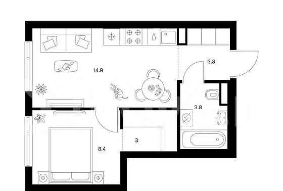1-комн. квартира, 33.4 м2, 22/27 эт. Москва