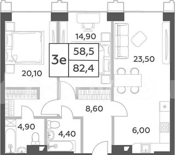 3-комн. пентхаус, 82.4 м2, 48/52 эт. Москва