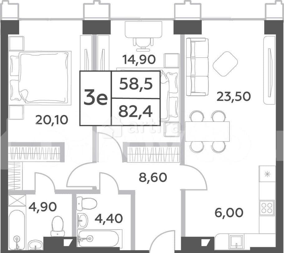 3-комн. пентхаус, 82.4 м2, 48/52 эт. Москва - изображение 1