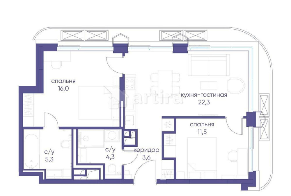 2-комн. квартира, 63.02 м2, 3/19 эт. Москва - изображение 1