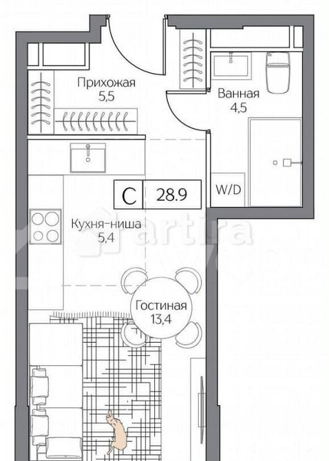 Студия, 28.9 м2, 10/27 эт. Москва - изображение 1