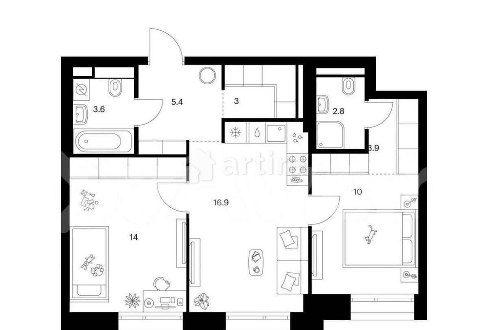 2-комн. квартира, 59.6 м2, 14/18 эт. Москва - изображение 1