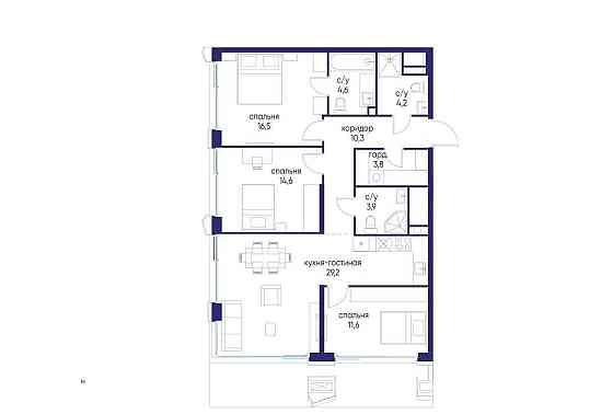 3-комн. квартира, 98.72 м2, 13/24 эт. Москва