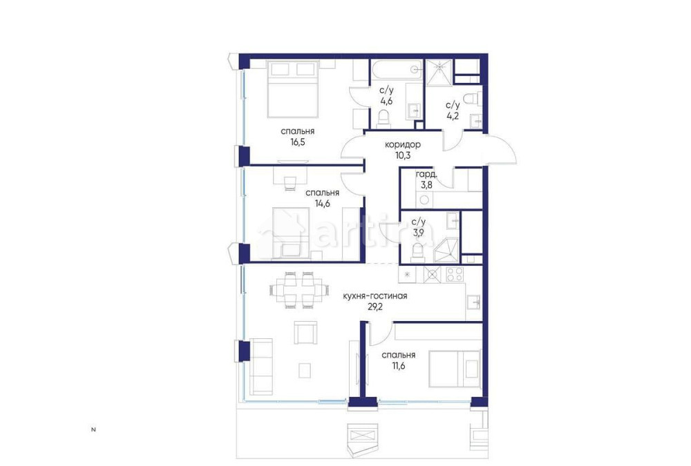 3-комн. квартира, 98.72 м2, 13/24 эт. Москва - изображение 1