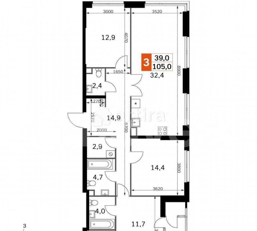 4-комн. квартира, 103.7 м2, 43/43 эт. Москва - изображение 7