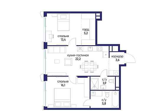 2-комн. квартира, 70.22 м2, 14/24 эт. Москва