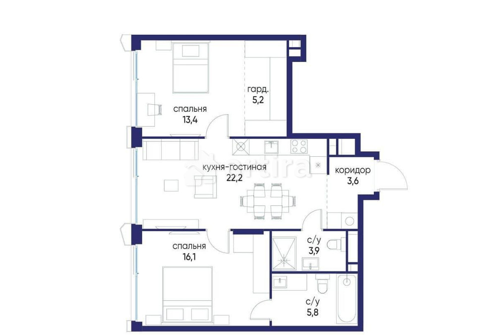 2-комн. квартира, 70.22 м2, 14/24 эт. Москва - изображение 1