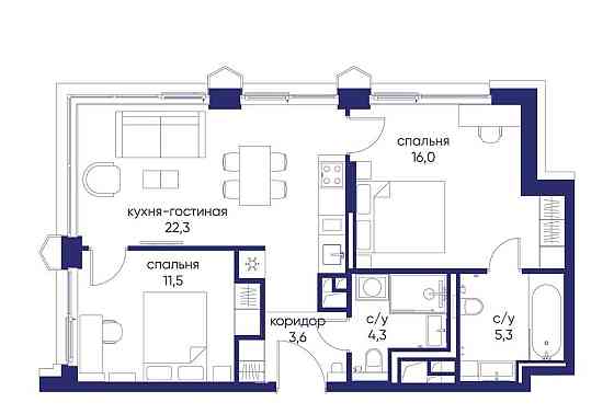2-комн. квартира, 63.02 м2, 5/19 эт. Москва
