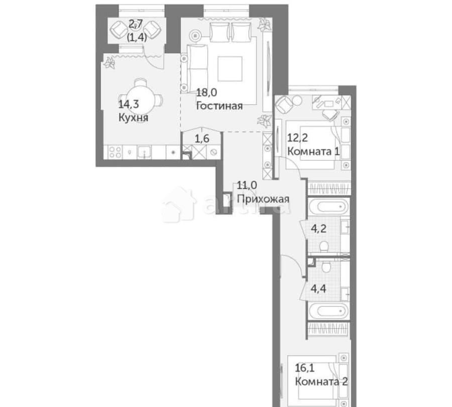 3-комн. квартира, 83.2 м2, 3/37 эт. Москва - изображение 15