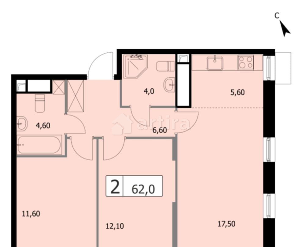 2-комн. квартира, 62 м2, 2/19 эт. Москва - изображение 17