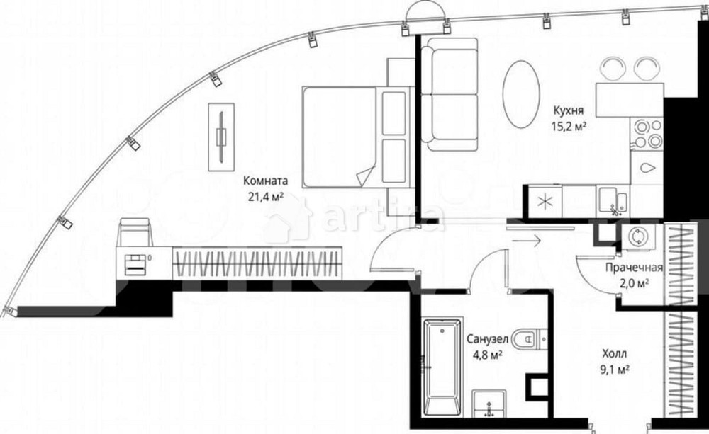 1-комн. квартира, 52.5 м2, 37/90 эт. Москва - изображение 5