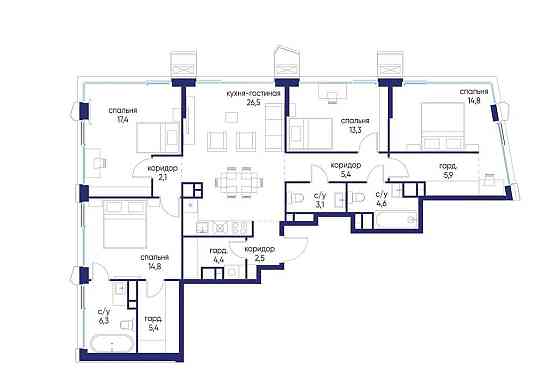 4-комн. квартира, 126.52 м2, 19/24 эт. Москва