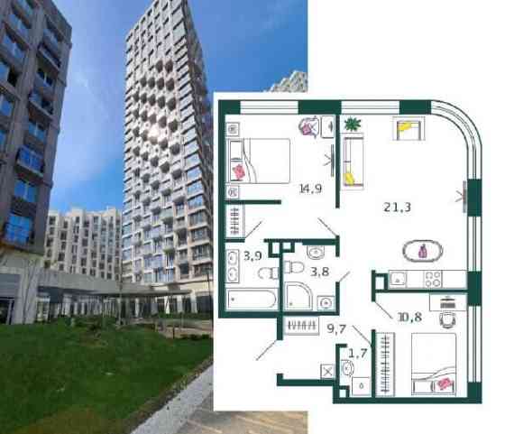 2-комн. квартира, 66.1 м2, 2/17 эт. Москва