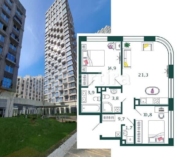 2-комн. квартира, 66.1 м2, 2/17 эт. Москва - изображение 1