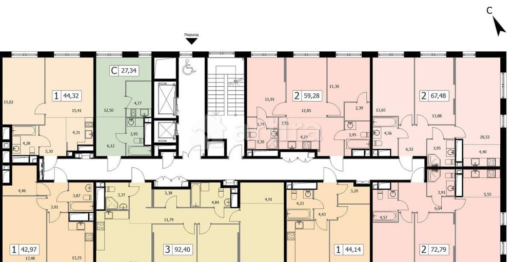 2-комн. квартира, 60.5 м2, 16/19 эт. Москва - изображение 12