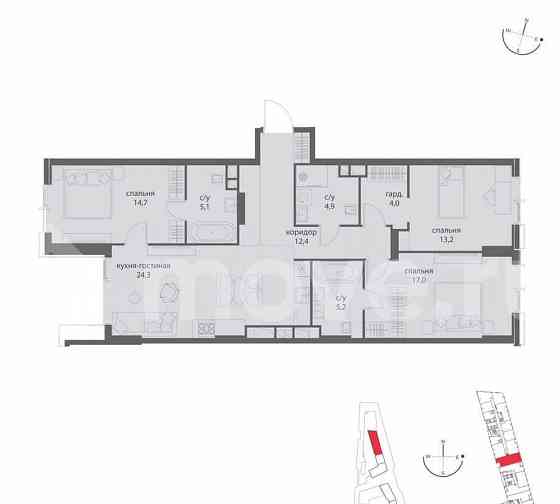 3-комн. квартира, 100.8 м2, 8/50 эт. Москва