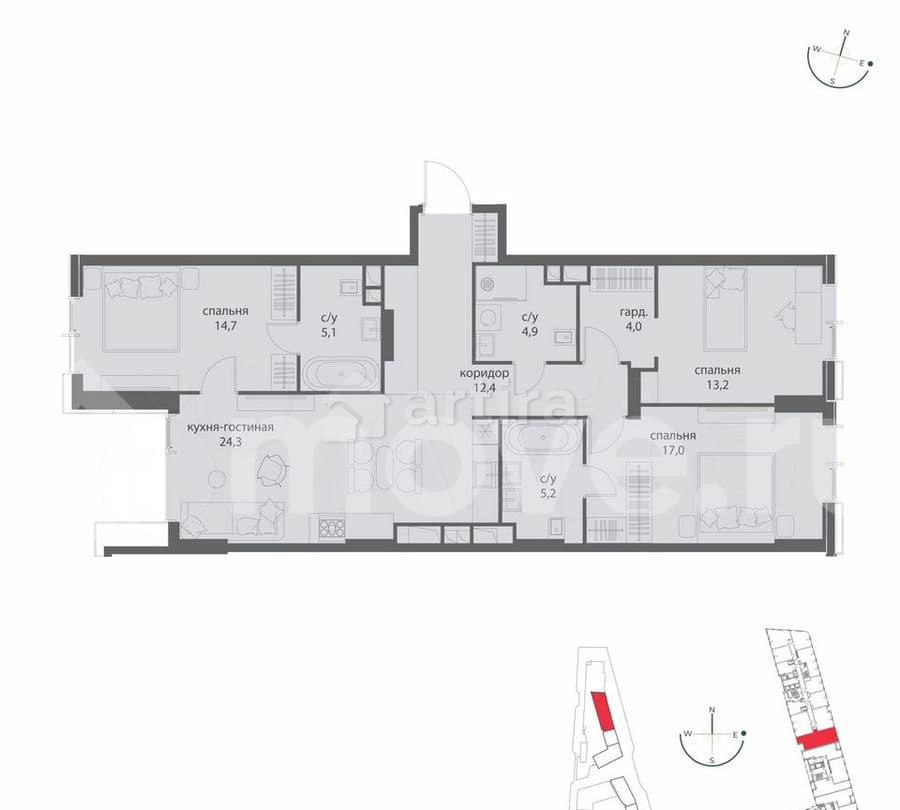 3-комн. квартира, 100.8 м2, 8/50 эт. Москва - изображение 6