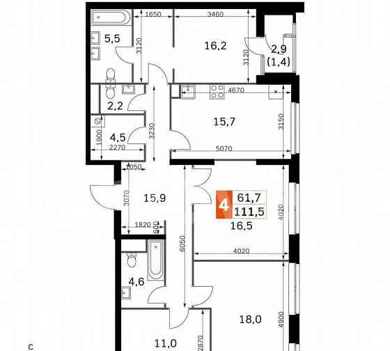 4-комн. квартира, 110.4 м2, 26/43 эт. Москва