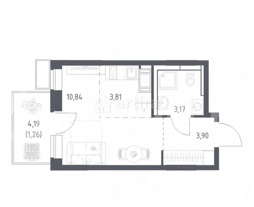 Студия, 22.9 м2, 3/12 эт. Москва - изображение 1