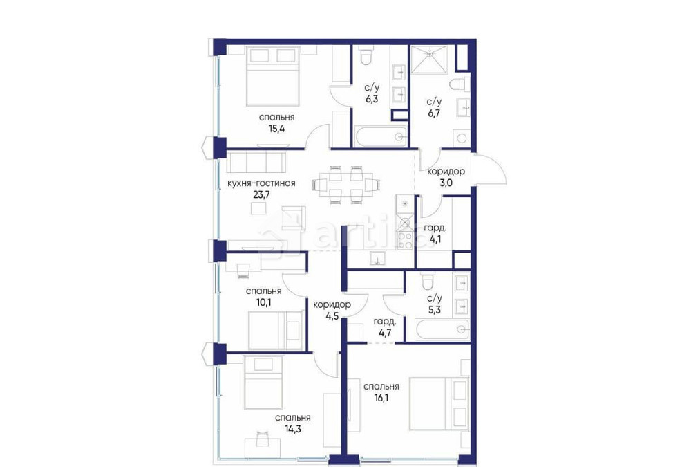 4-комн. квартира, 114.22 м2, 2/24 эт. Москва - изображение 1