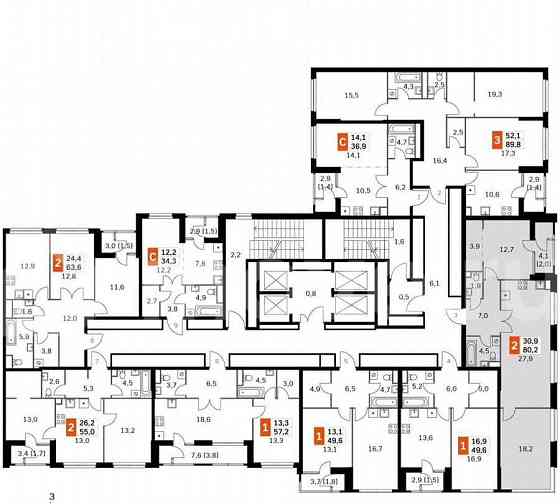 3-комн. квартира, 76.9 м2, 20/43 эт. Москва