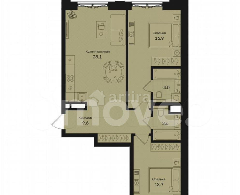 2-комн. квартира, 72.9 м2, 3/5 эт. Москва - изображение 1