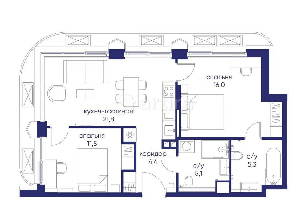 2-комн. квартира, 64.12 м2, 2/19 эт. Москва - изображение 17