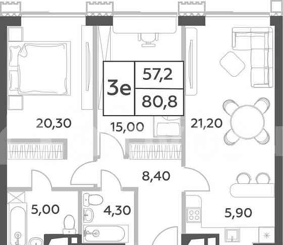 3-комн. пентхаус, 80.8 м2, 43/52 эт. Москва