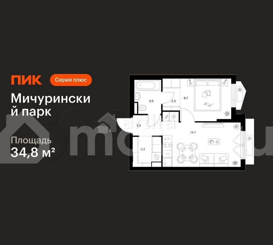 1-комн. квартира, 34.8 м2, 17/23 эт. Москва - изображение 1