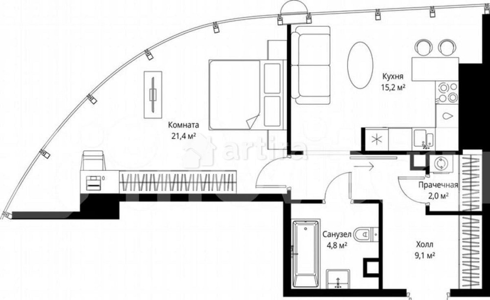 1-комн. квартира, 52.5 м2, 46/90 эт. Москва - изображение 4