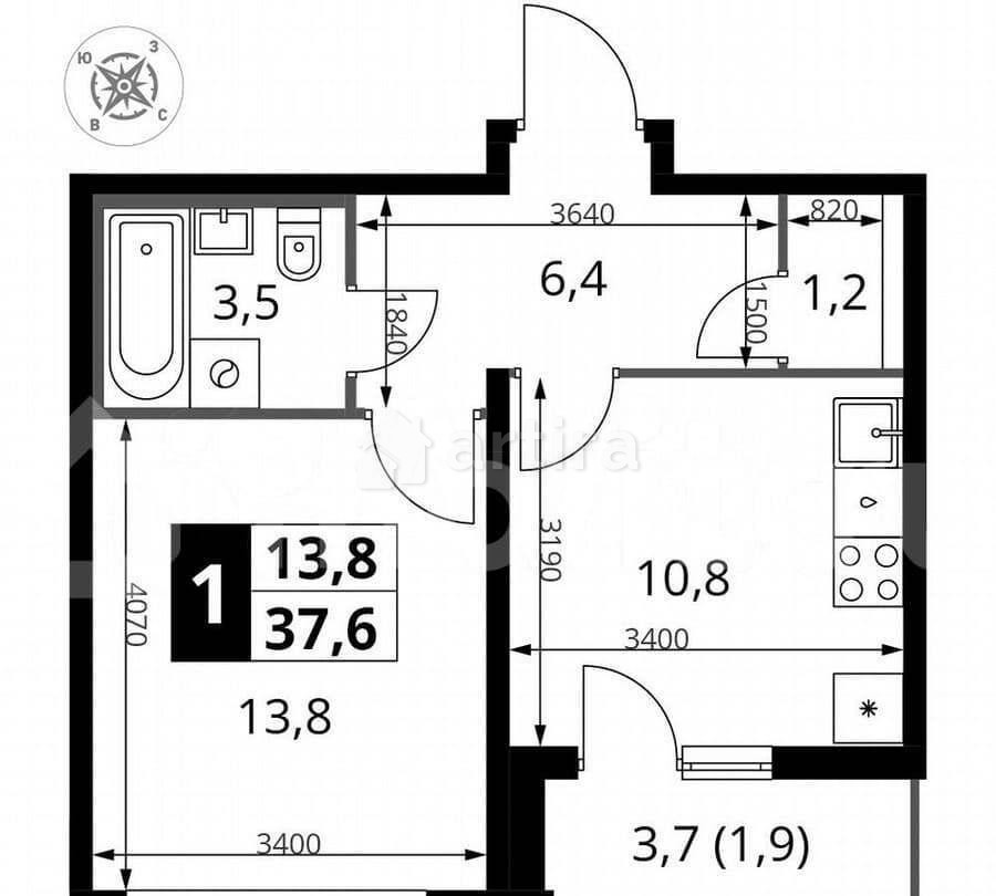 1-комн. квартира, 37.9 м2, 5/22 эт. Москва - изображение 6