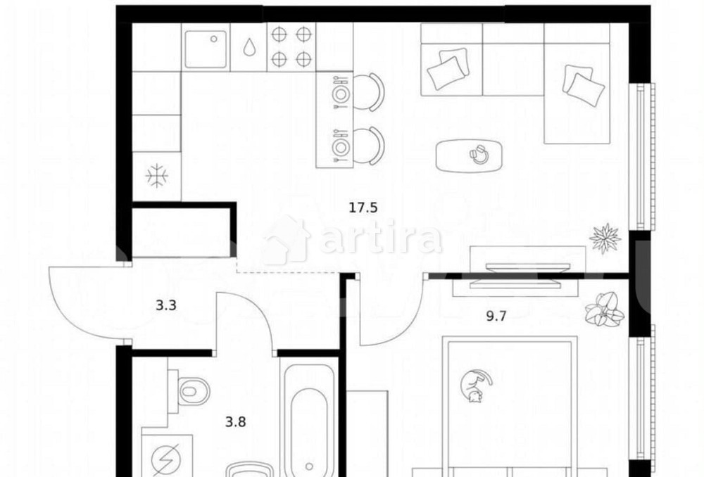 1-комн. квартира, 34.3 м2, 4/17 эт. Москва - изображение 1