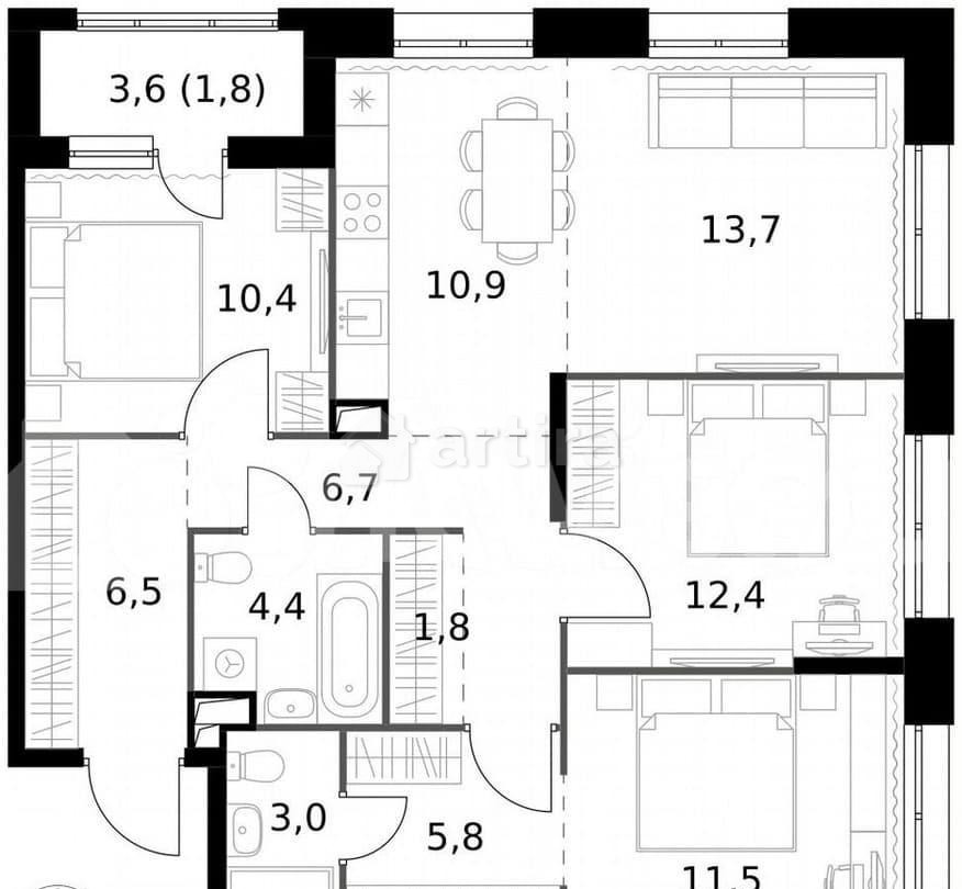 4-комн. квартира, 88.9 м2, 2/25 эт. Москва - изображение 5