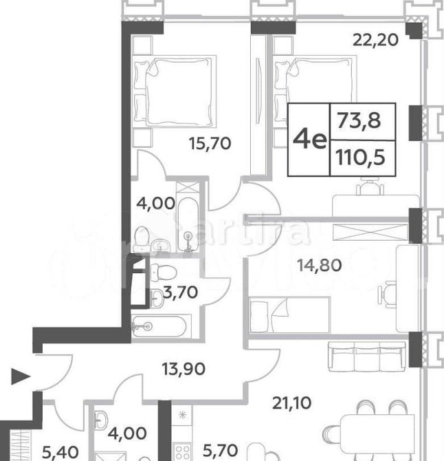 4-комн. пентхаус, 110.5 м2, 21/52 эт. Москва - изображение 1