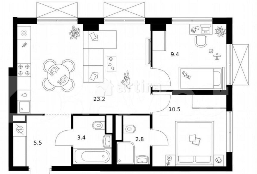 2-комн. квартира, 54.8 м2, 18/23 эт. Москва - изображение 1