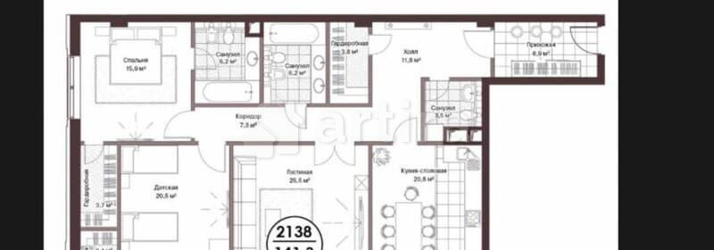 3-комн. апарт-ы, 141.3 м2, 11/13 эт. Москва - изображение 14