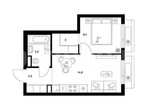 1-комн. квартира, 33.3 м2, 27/27 эт. Москва