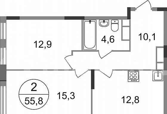 2-комн. квартира, 55.7 м2, 15/17 эт. Москва