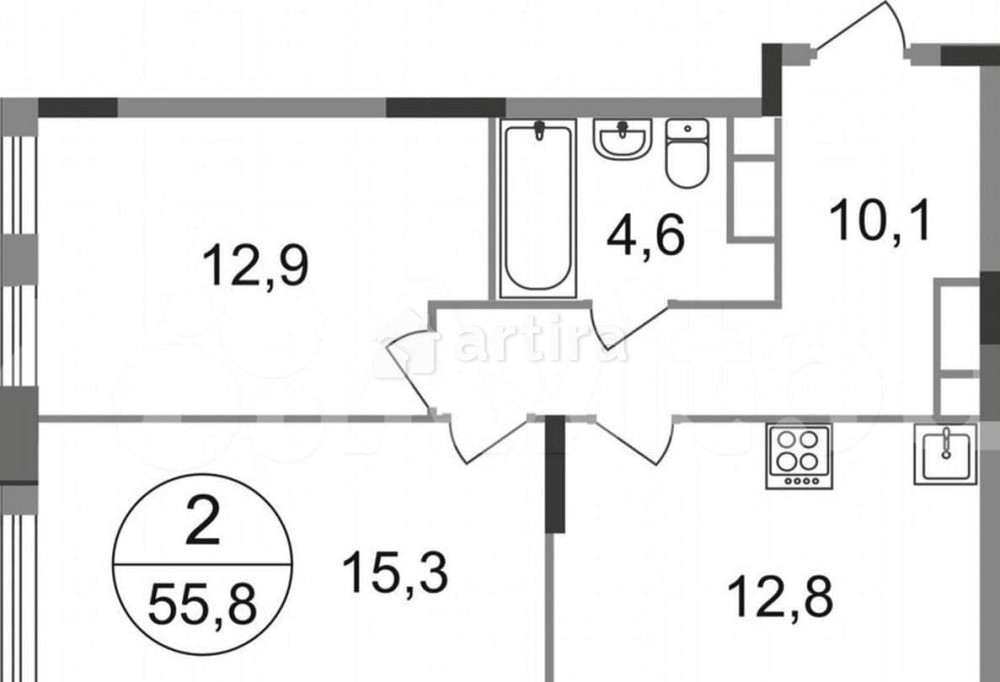 2-комн. квартира, 55.7 м2, 15/17 эт. Москва - изображение 1