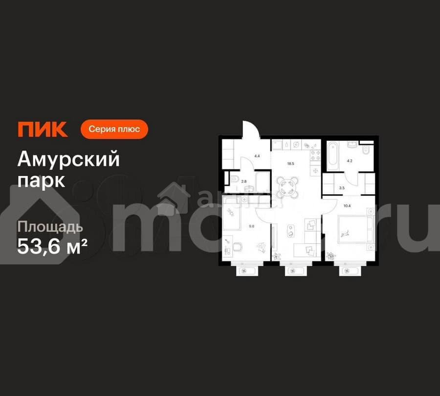 2-комн. квартира, 53.6 м2, 16/27 эт. Москва - изображение 1