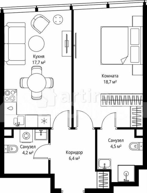 1-комн. квартира, 51.5 м2, 75/90 эт. Москва - изображение 5