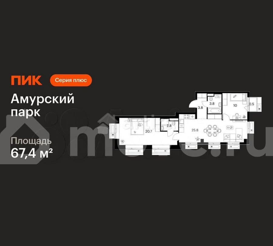 2-комн. квартира, 67.4 м2, 7/12 эт. Москва - изображение 1